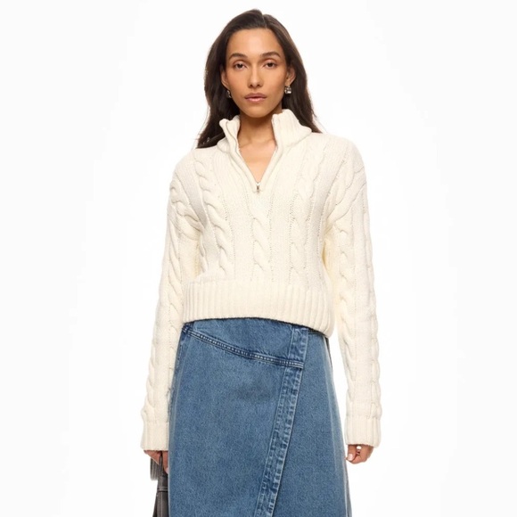 English Factory Women's Ivory Cable Knit Crop Turtleneck Sweater | M - Picture 1 of 7